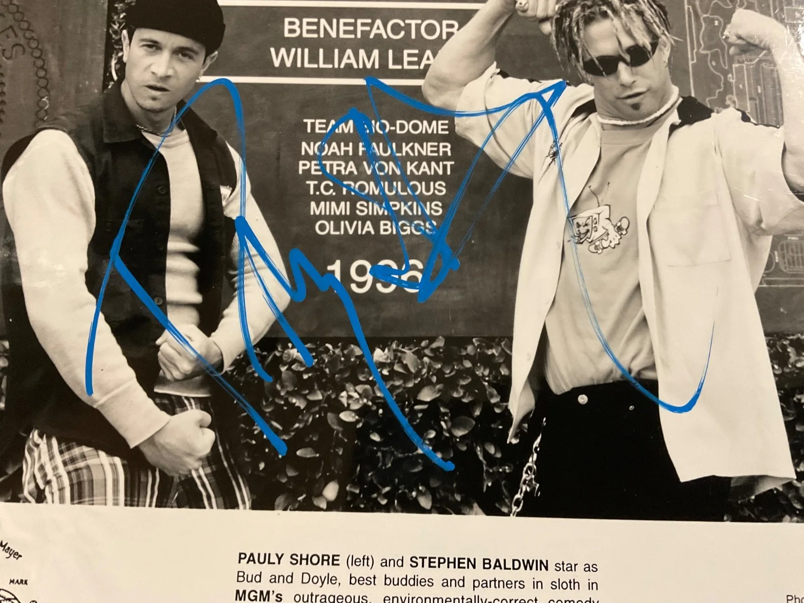 Stephen Baldwin Pauley shore — BIO DOME PAULY SHORE STEPHEN BALDWIN SIGNED PRESS RELEASE 8x10 JSA CK 39510, image 2