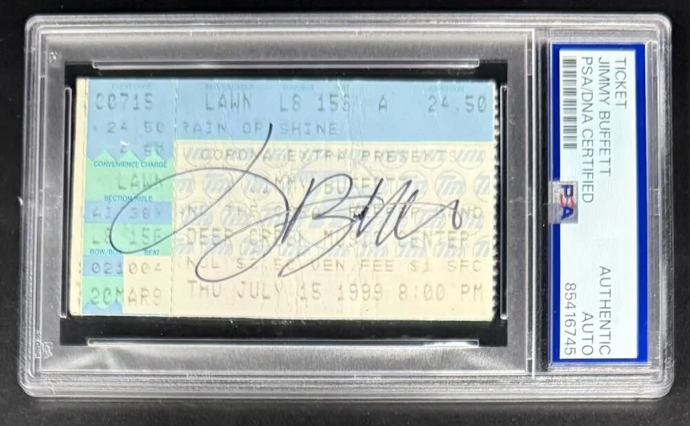 Jimmy Buffett — Jimmy Buffett Original 1999 Signed Autograph Encapsulated Ticket PSA/DNA COA