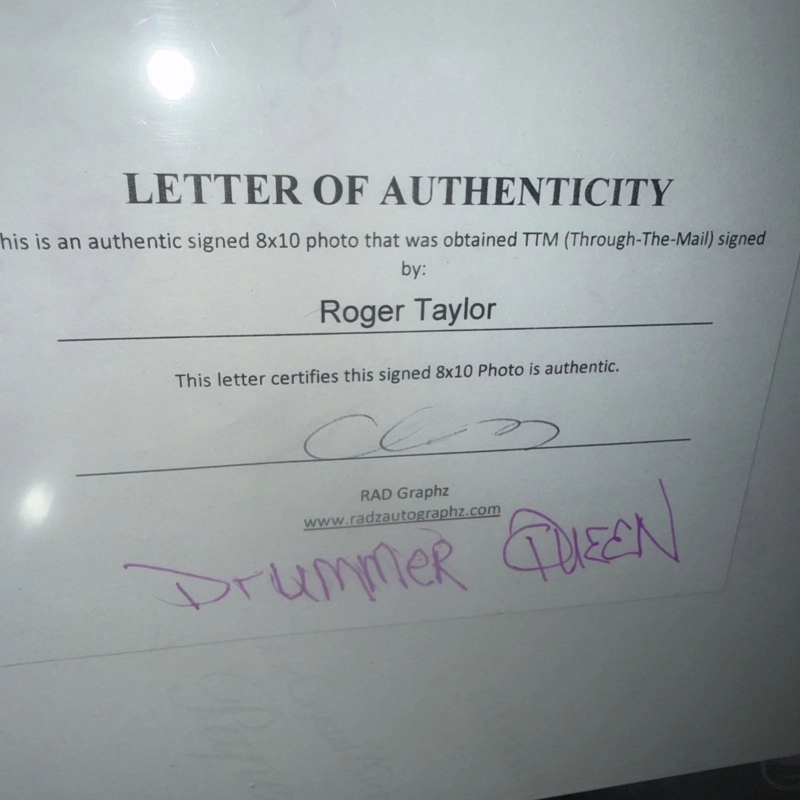 RARE ROGER TAYLOR QUEEN autographed 8x10 Photo COA, image 3