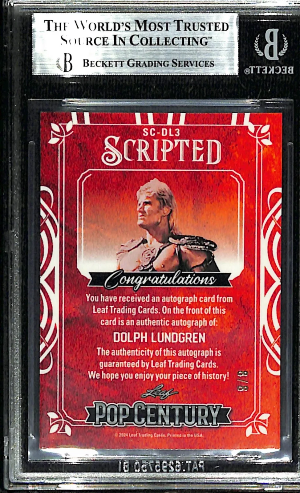 DOLPH LUNDGREN Signed 2024 Leaf Pop Century Scripted Diagonal Shimmer Purple BAS, image 3