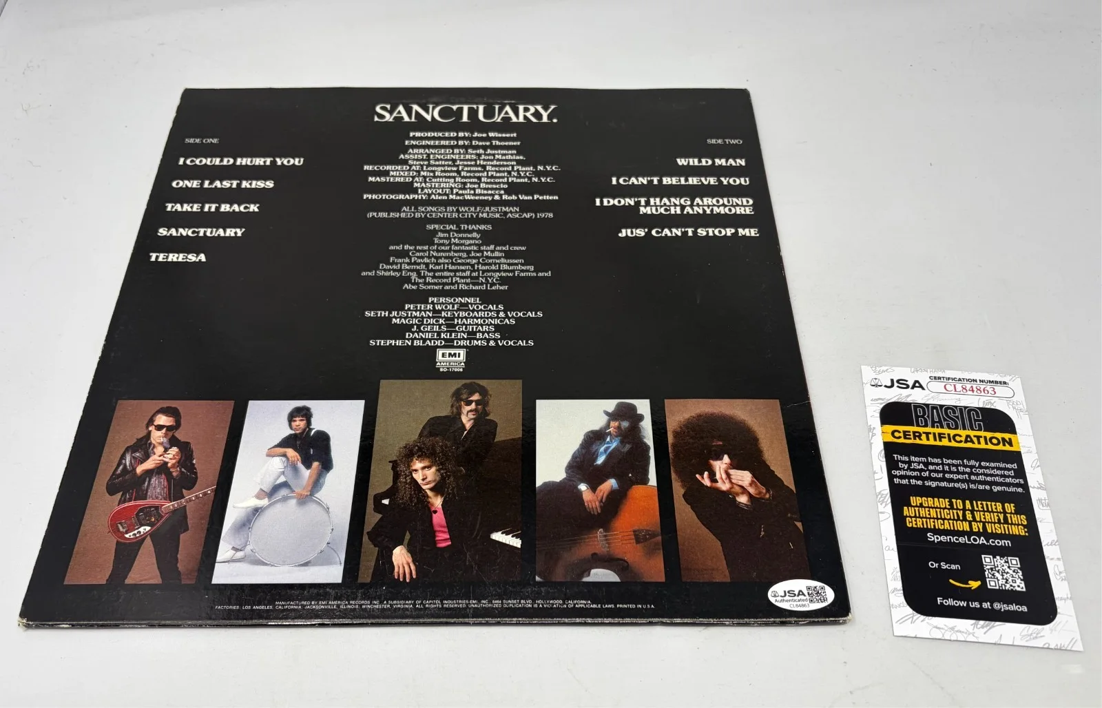Magic Dick signed J. Geils Band Sanctuary Album JSA COA, image 2