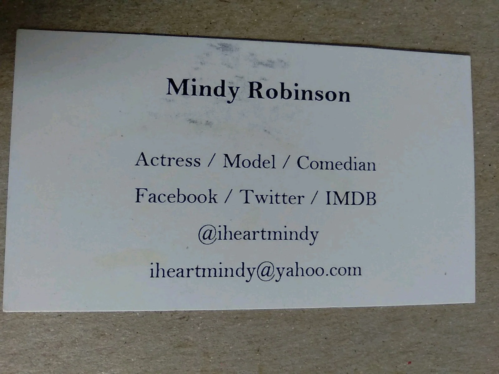 Mindy Robinson Actress Model Comedian Signed Business Card, image 3