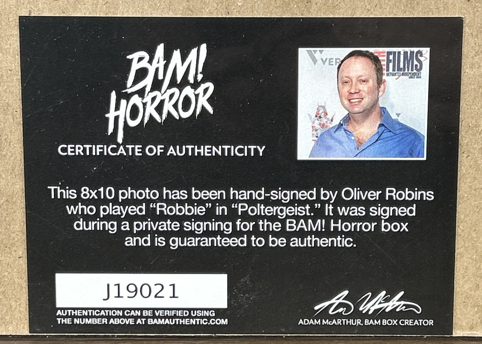 Oliver Robins — Oliver Robins Signed 8x10 Photo Poltergeist Autograph BAM Box COA Horror Movie, изображение 4