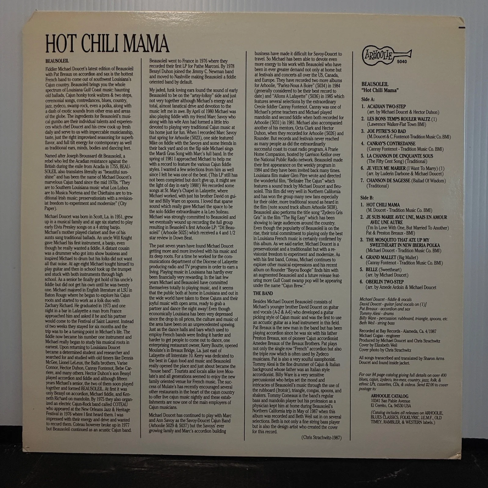 AUTOGRAPHED- MICHAEL DOUCET & BEAUSOLEIL "Hot Chili Mama" ARHOOLIE US vinyl 5040, image 3