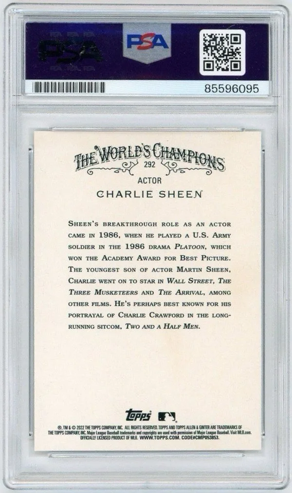 Charlie Sheen — Charlie Sheen Signed Allen Ginter Silver Portrait 292 "#Winning" PSA GEM 10 AUTO, изображение 2
