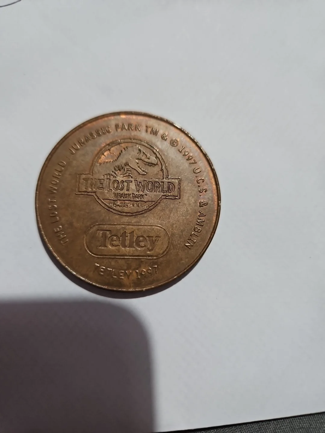 Jurassic Park VELOCIRAPTOR Coin No.3 The Lost World 1997 Tetley, изображение 2