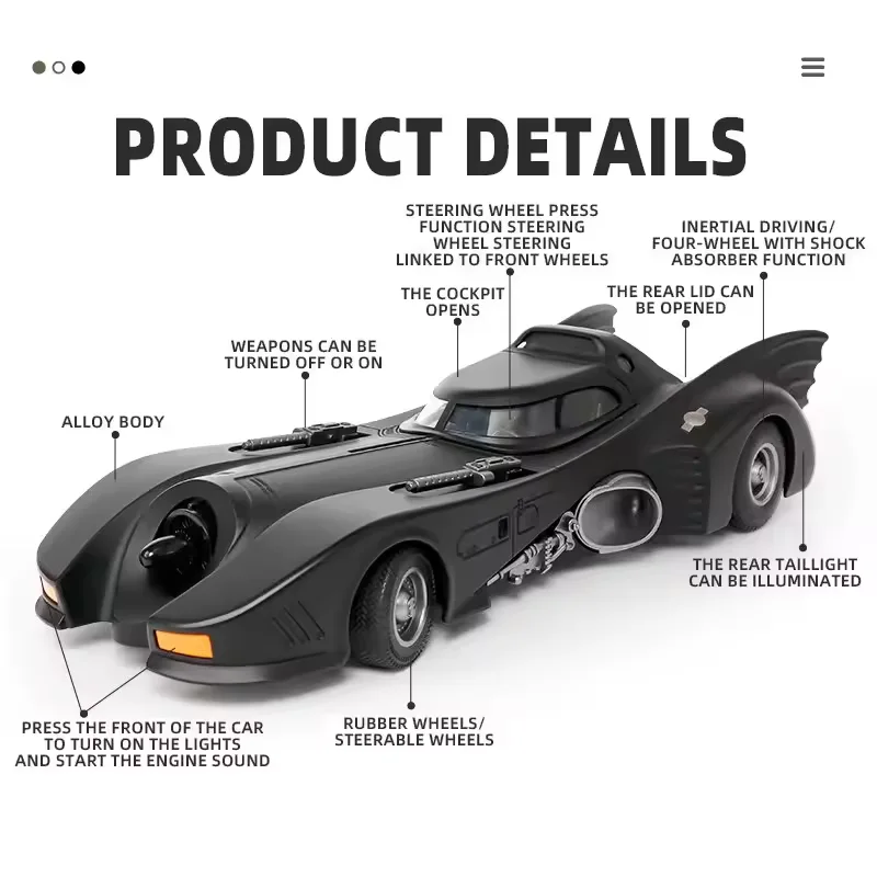 1/18 1989 Batmobile Diecast Model Car Light Sound Toy Gift for Boys UK, изображение 2