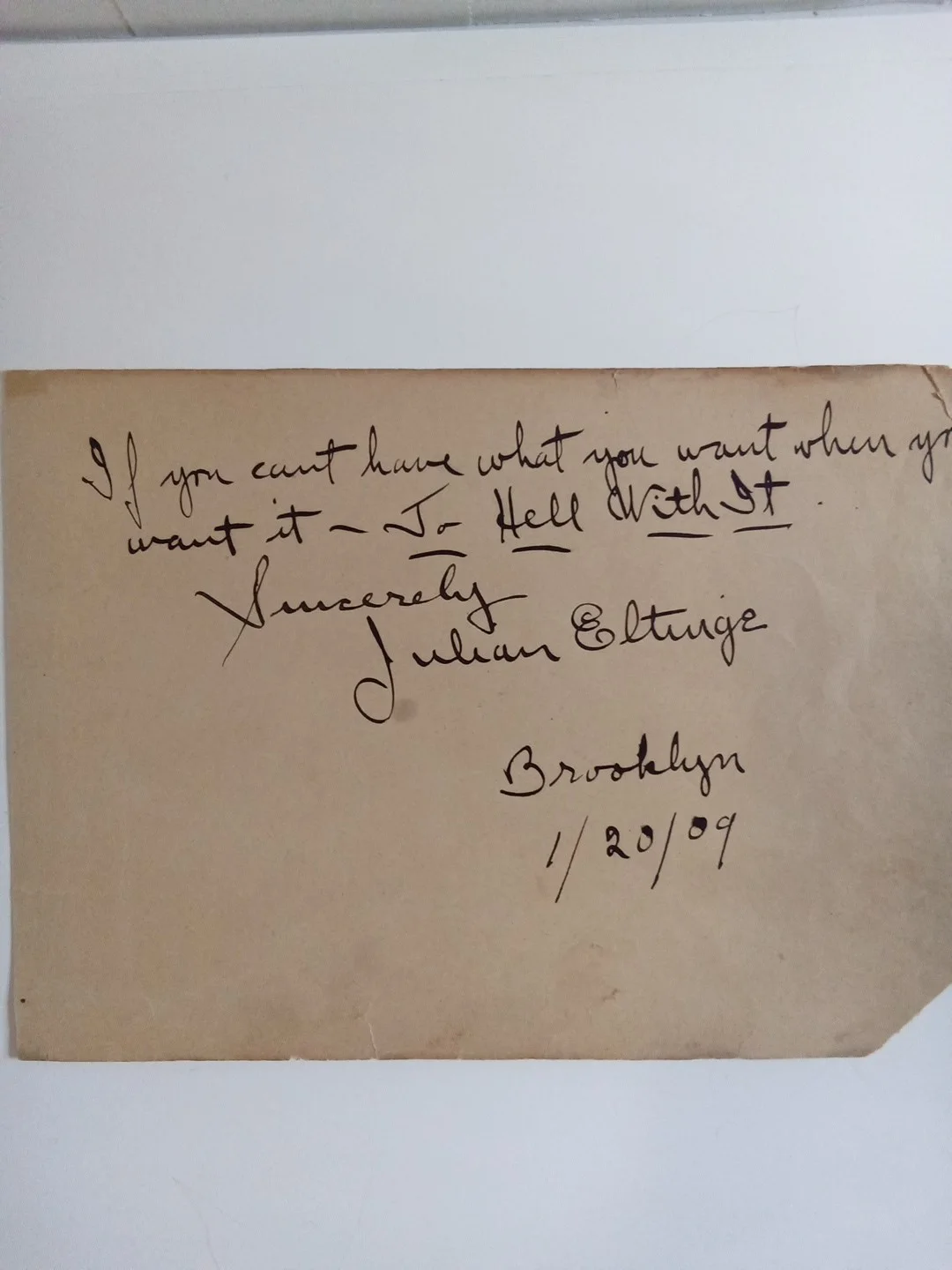 Julian Eltinge Signed Quote 1909 Vaudeville Female Impersonator JSA, изображение 2