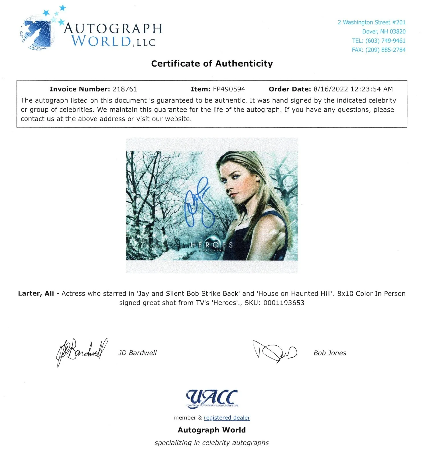 Ali Larter — AUTOGRAPHED 8X10 SIGNED BY ALI LARTER IN HEROES UACC COA, image 2