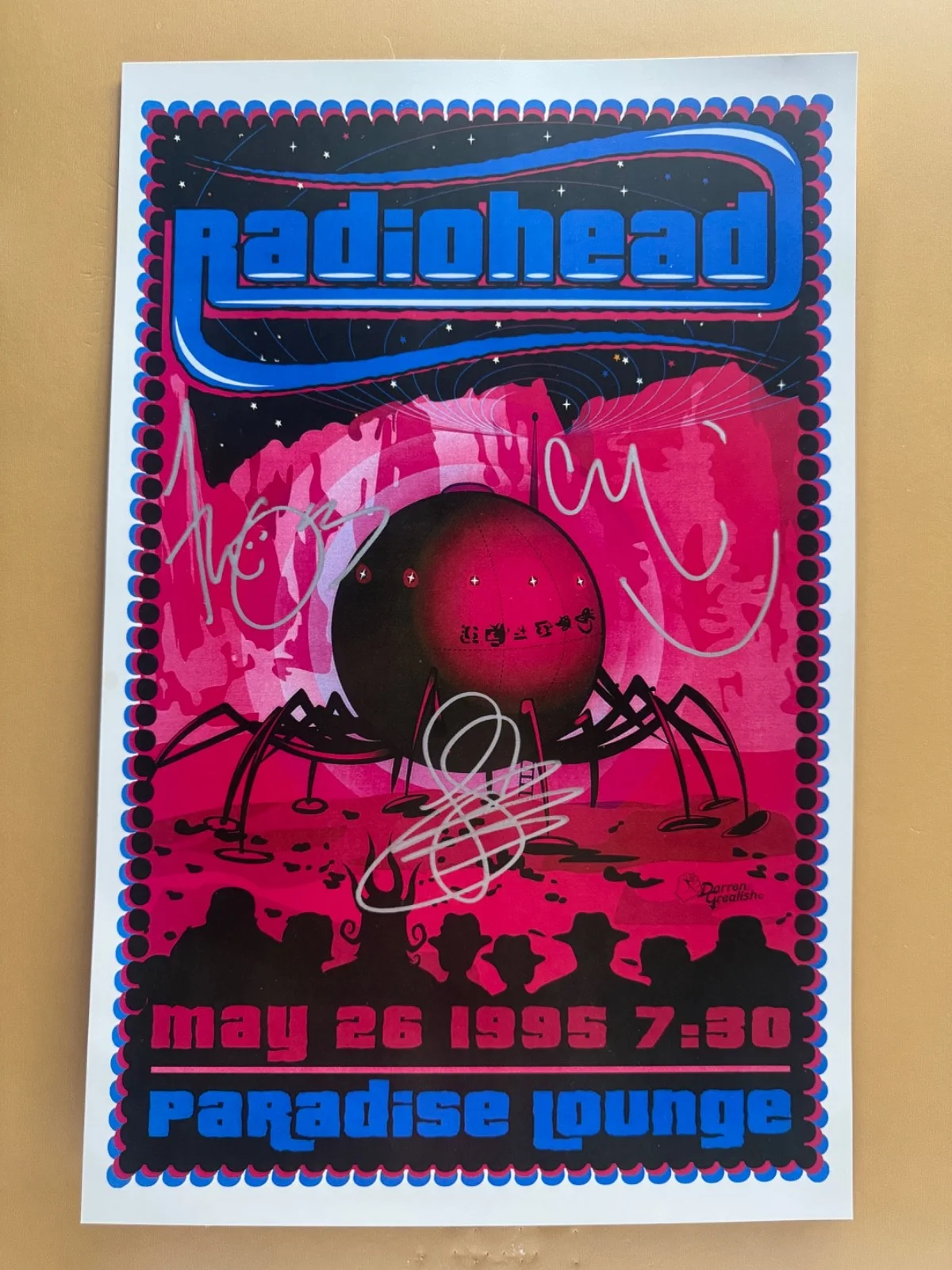 Thom Yorke, Colin Greenwood, Jonny Greenwood — SIGNED RADIOHEAD 11x17 Band Poster COA by 3 band members - Ships FREE