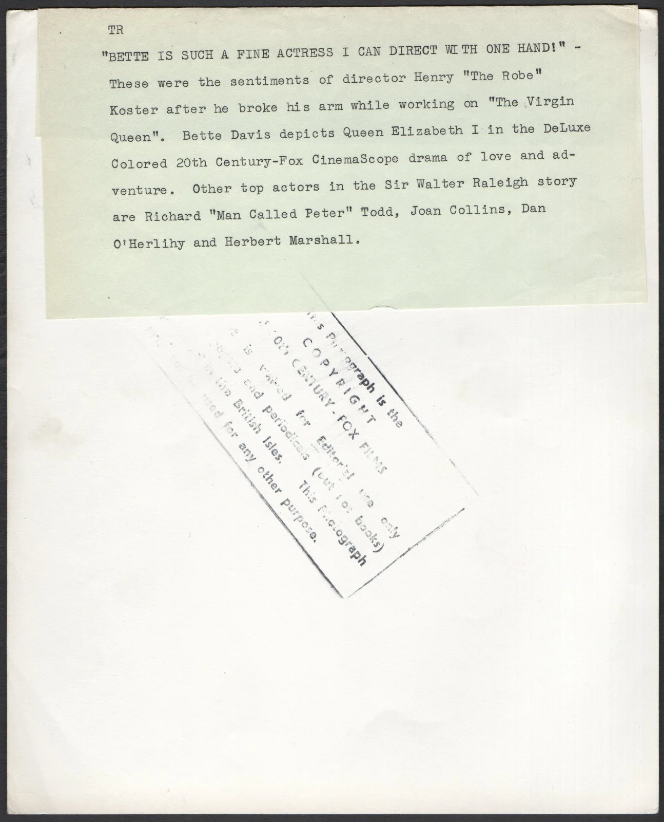 VIRGIN QUEEN 1955 Bette Davis, Henry Koster 10x8 STILL, image 2