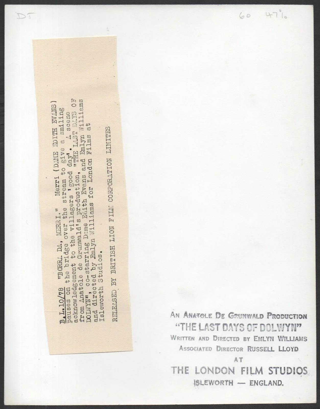 LAST DAYS OF DOLWYN 1949 Emlyn Williams, Edith Evans 10x8 STILL, image 2
