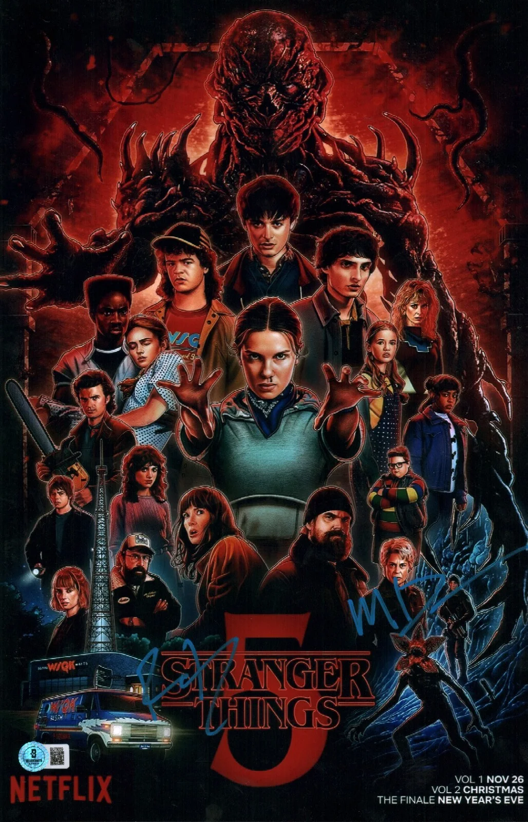 matt and ross duffer — DUFFER BROTHERS SIGNED STRANGER THINGS 11X17 PHOTO MATT ROSS SEASON 5 BAS COA