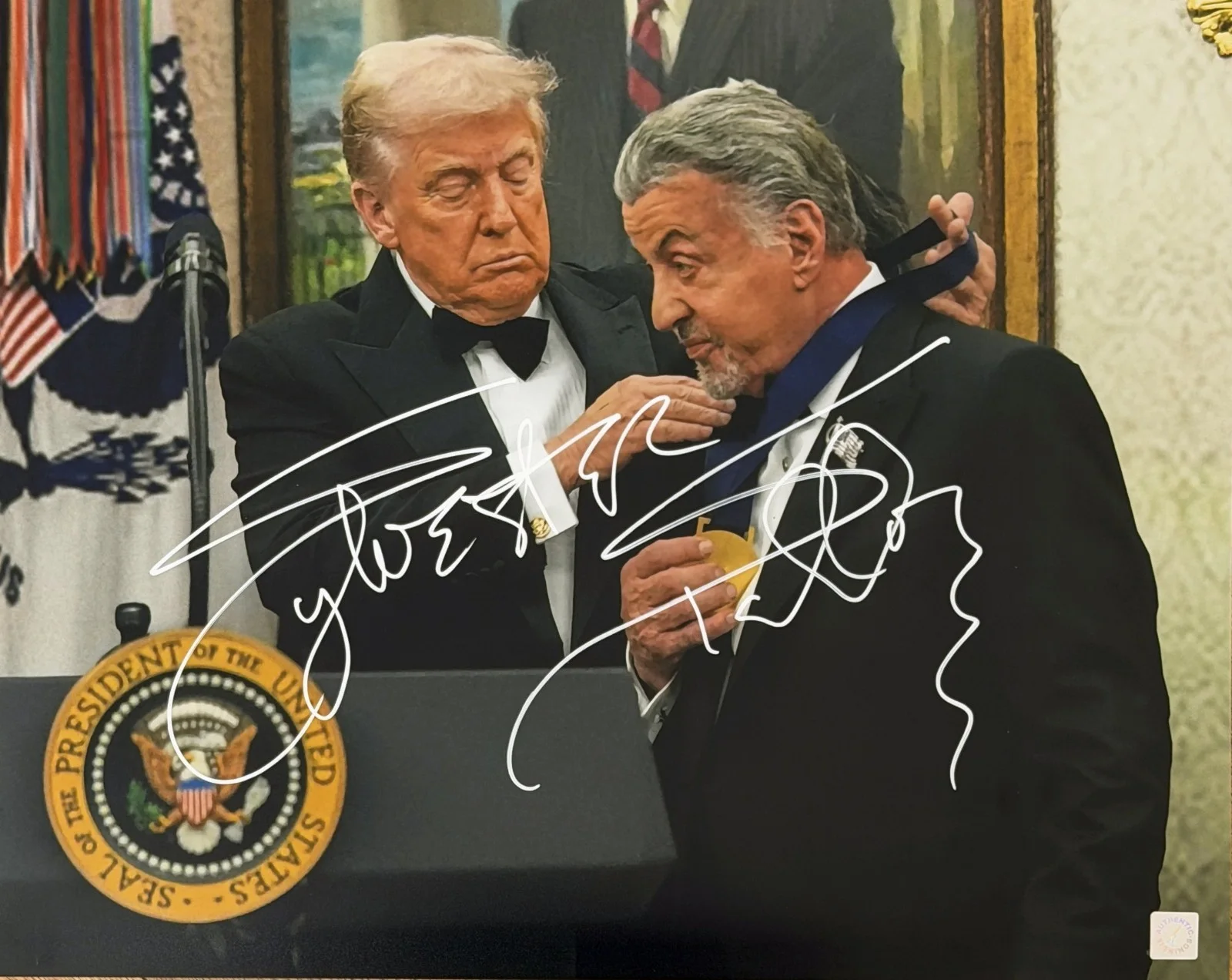 Sylvester Stallone — Sylvester Stallone Autographed 16x20 Photo w/ President Donald Trump ASI Proof