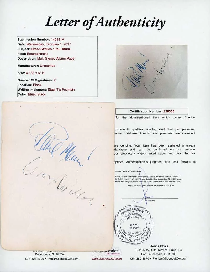 Orson Welles Paul Muni — Orson Welles Paul Muni JSA Coa Signed Vintage Album Page Autograph