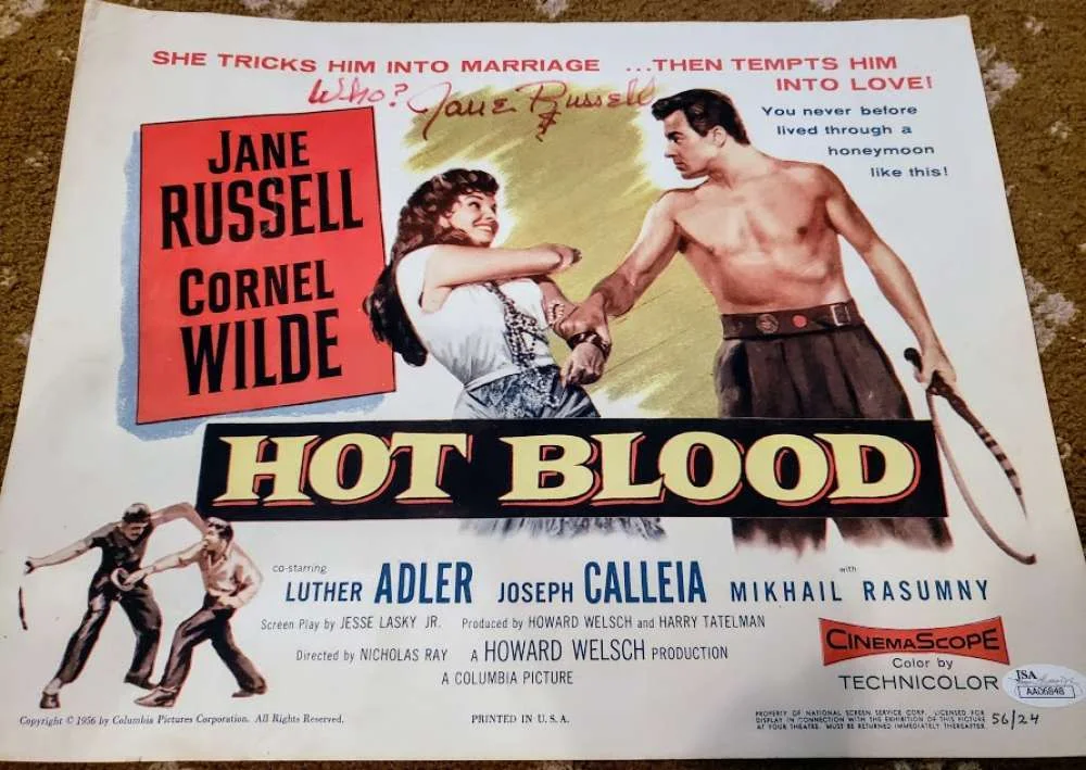 JANE RUSSELL — Jane Russell Jsa Hand Signed Original Hot Glood Original Lobby Card Autograph