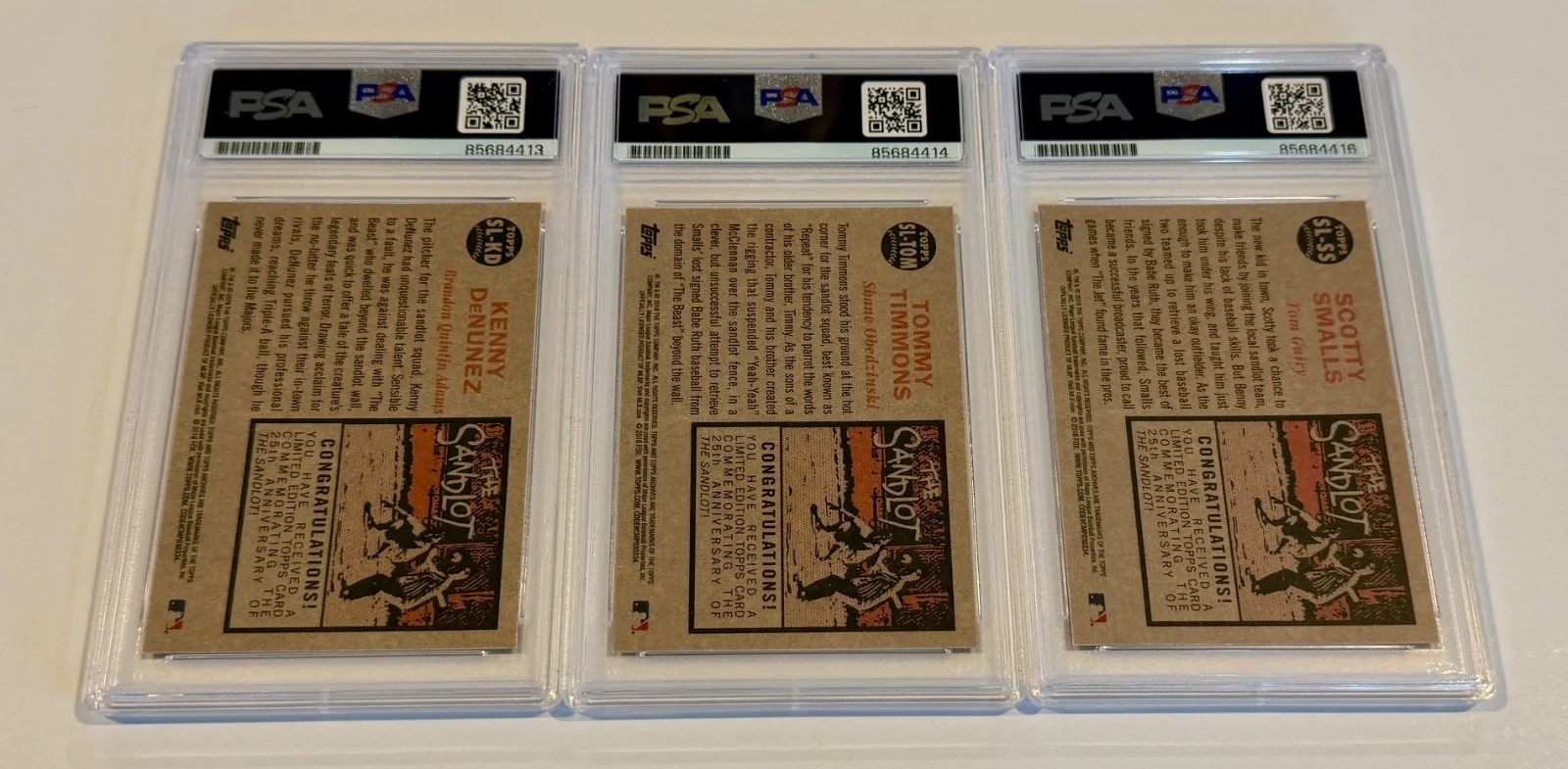 Shane Obedzinski, Tom Guiry, Brandon Adams — 2008 Topps The Sandlot Adams Tom Guiry Obedzinski Signed 3 Card LOT PSA DNA, image 2