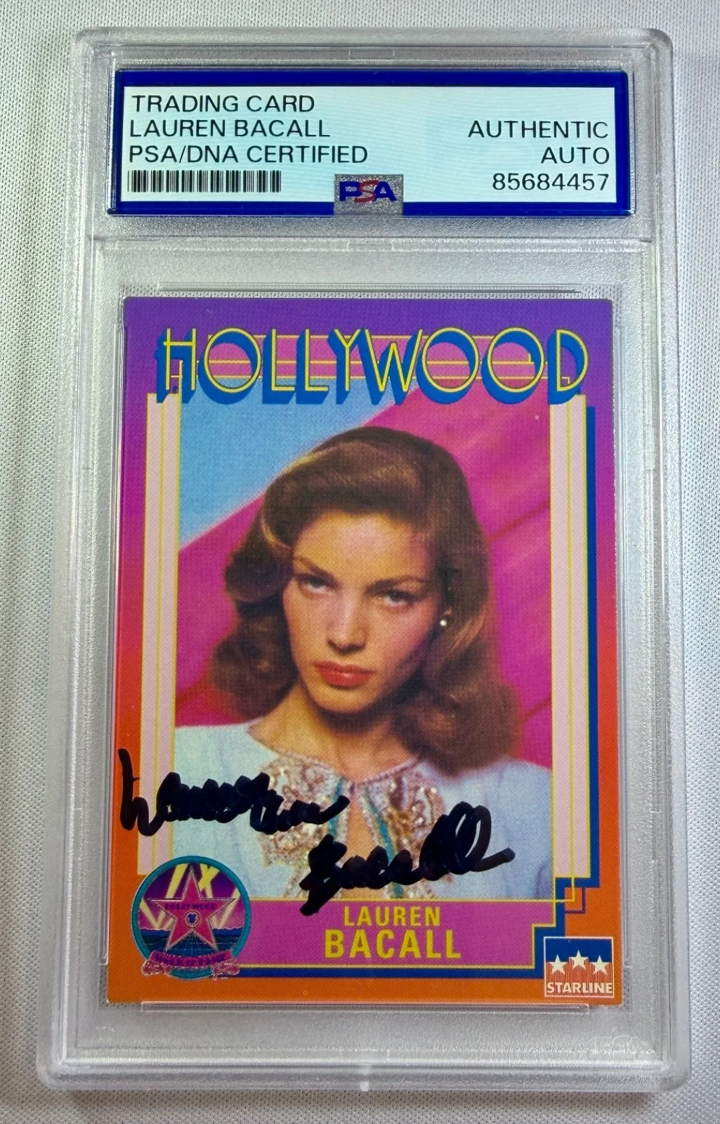 Lauren Bacall — 1991 Starline Hollywood Walk Fame Lauren Bacall Signed Auto Card #119 PSA DNA