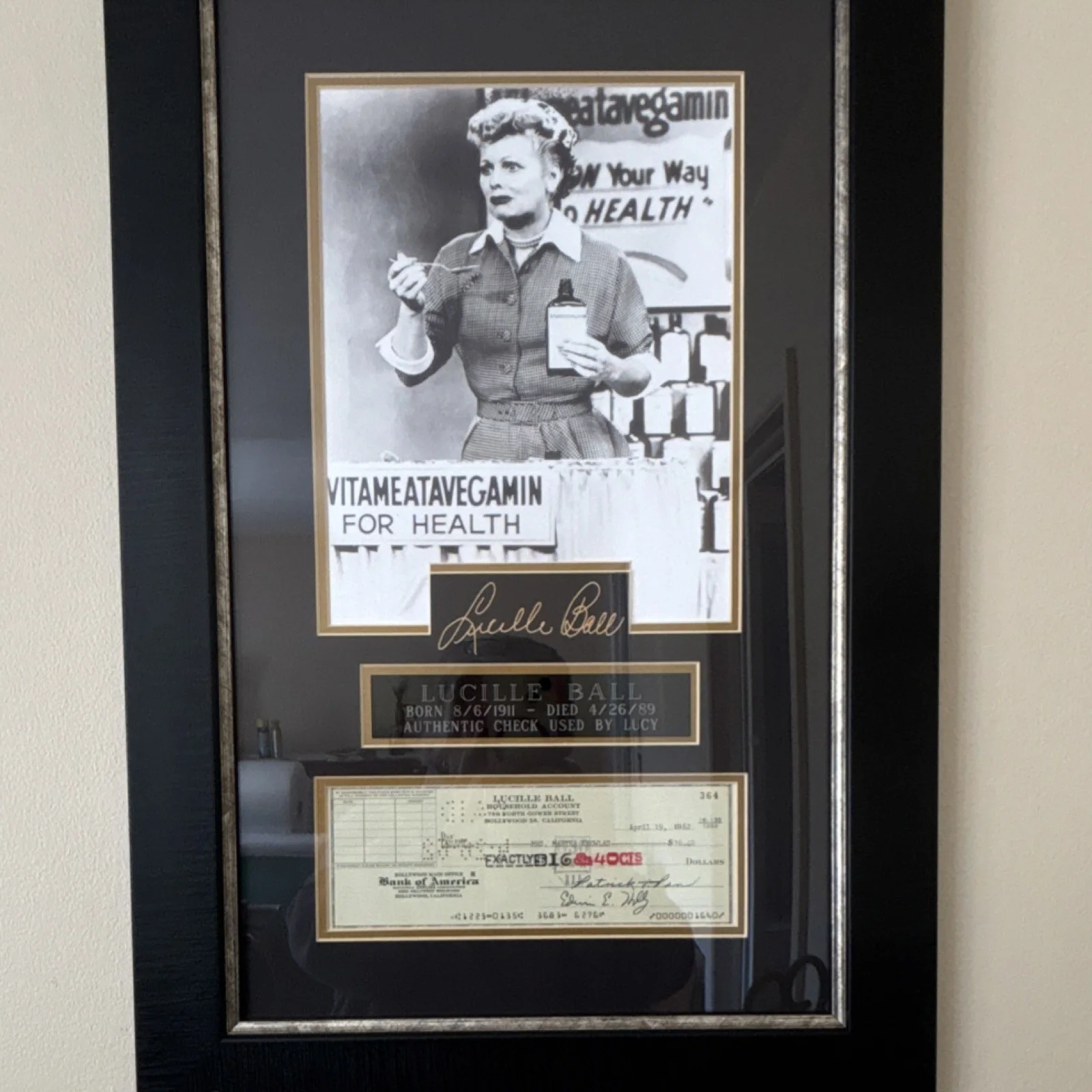 Lucille Ball — Lucille Ball Autographed Original "I Love Lucy" Photo and Check Display