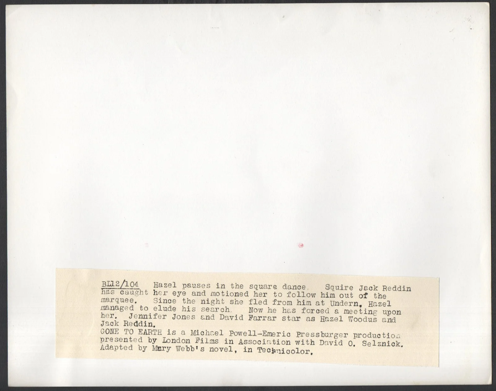 GONE TO EARTH 1950 Michael Powell Jennifer Jones 10x8 STILL #104, image 2