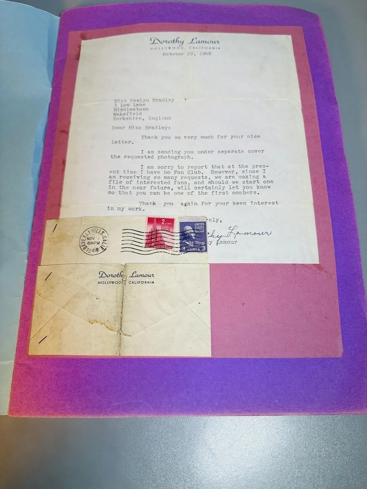 Vintage Dorothy Lamour Scrapbook - Autograph Signed Photo Fan Letter Cuttings, изображение 2