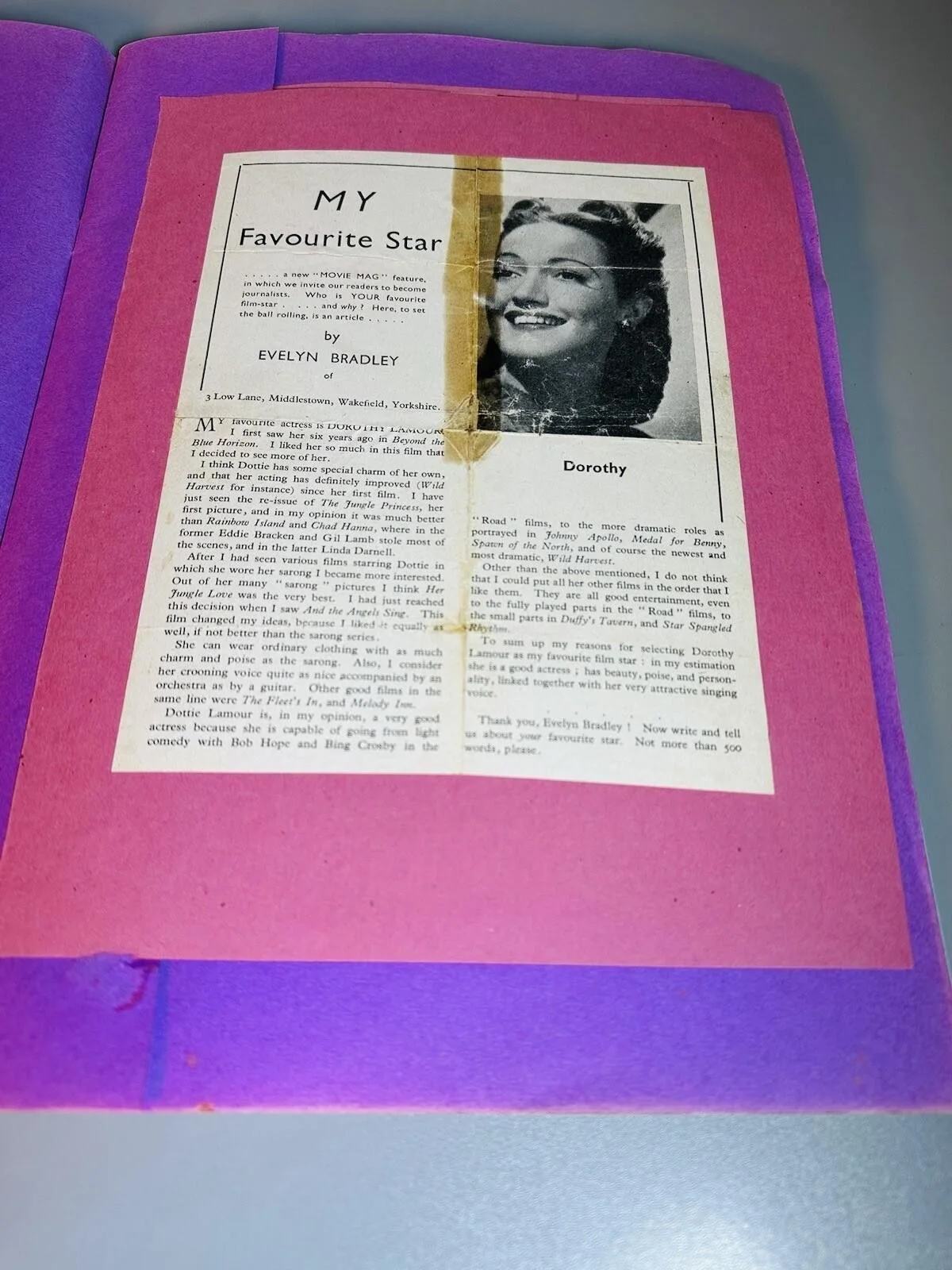 Vintage Dorothy Lamour Scrapbook - Autograph Signed Photo Fan Letter Cuttings, изображение 4
