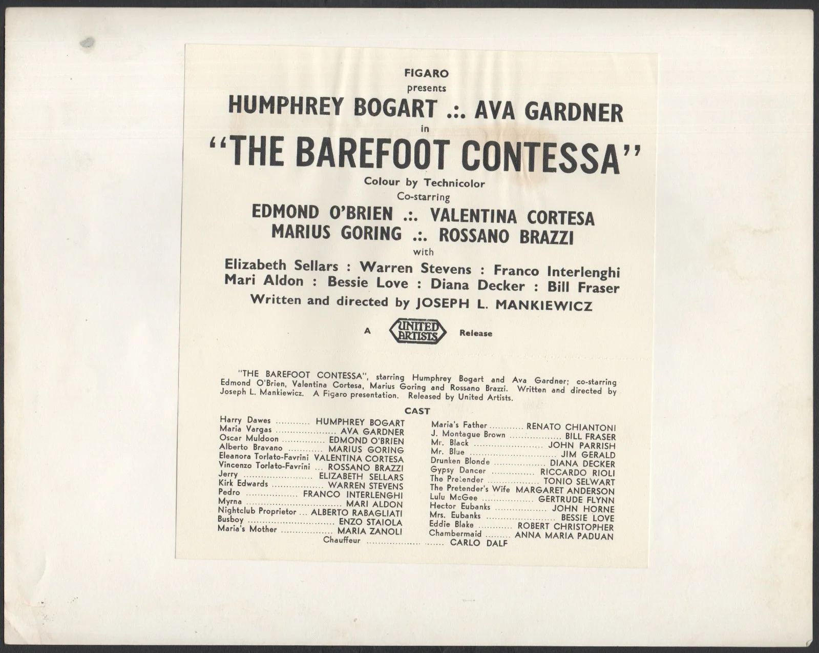 BAREFOOT CONTESSA 1954 Humphrey Bogart, Edmond O’Brien Warren Stevens 10x8 STILL, image 2