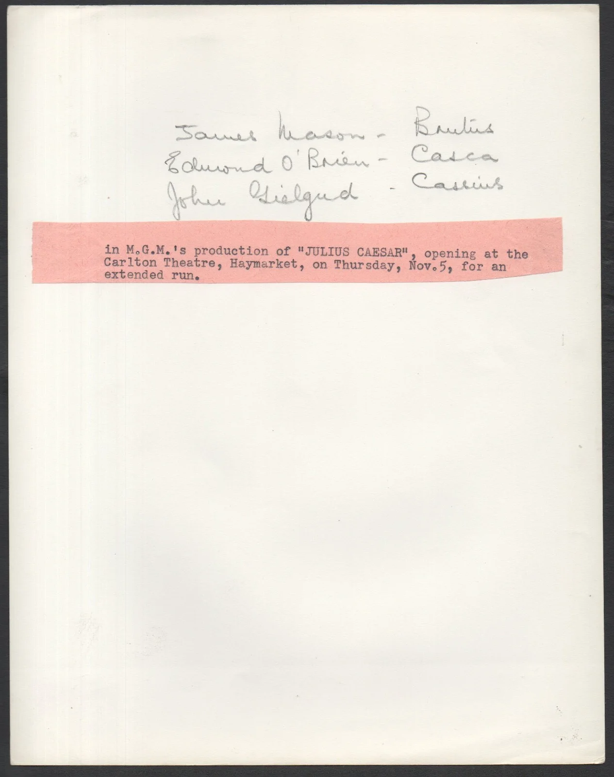 JULIUS CAESAR 1953 James Mason, Louis Calhern, John Gielgud 4 10x8 STILLS, image 4
