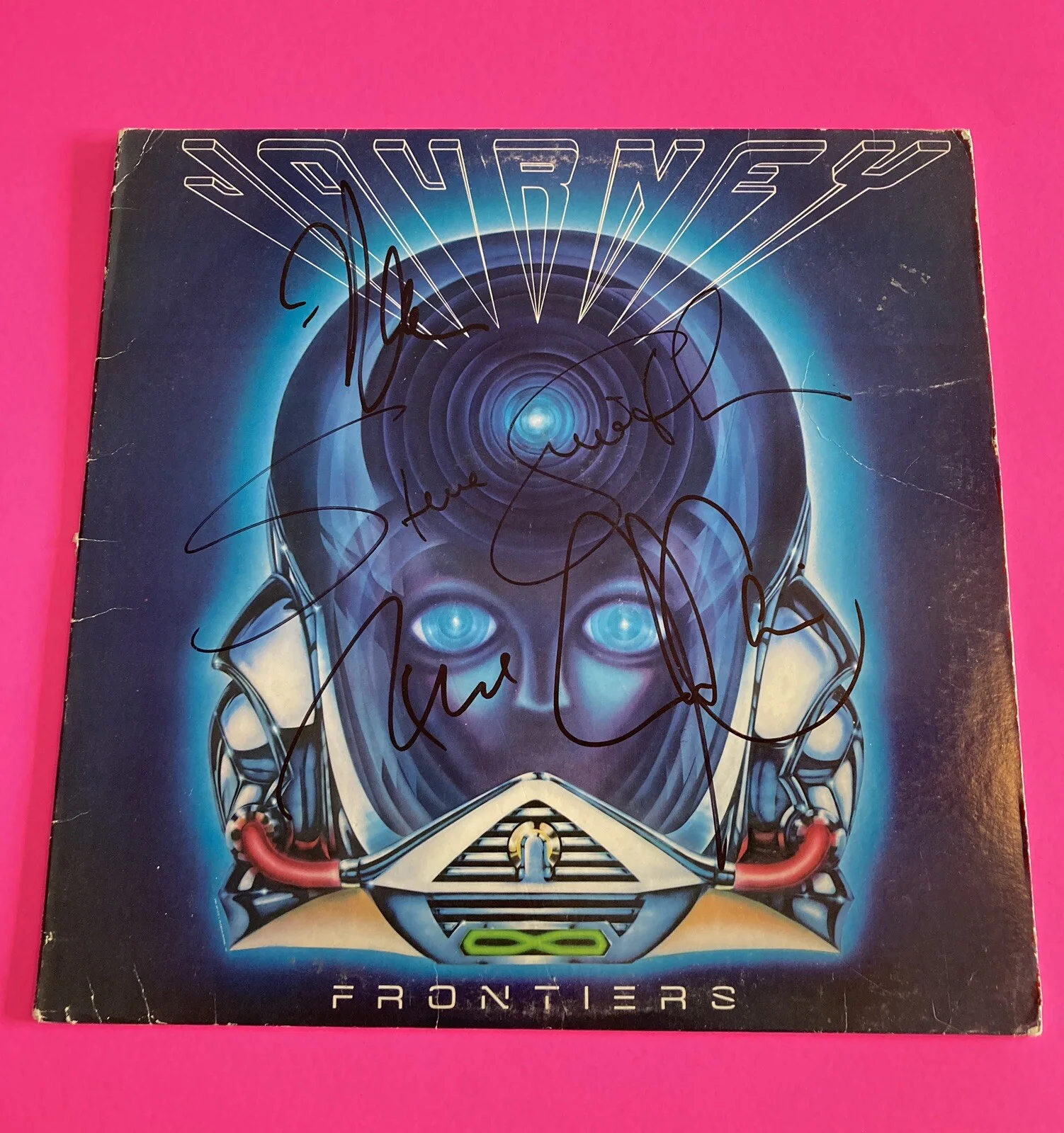 JOURNEY x4 SCHON VALORY SMITH CAIN SIGNED FRONTIERS VINYL LP *EXACT PROOF*, image 2