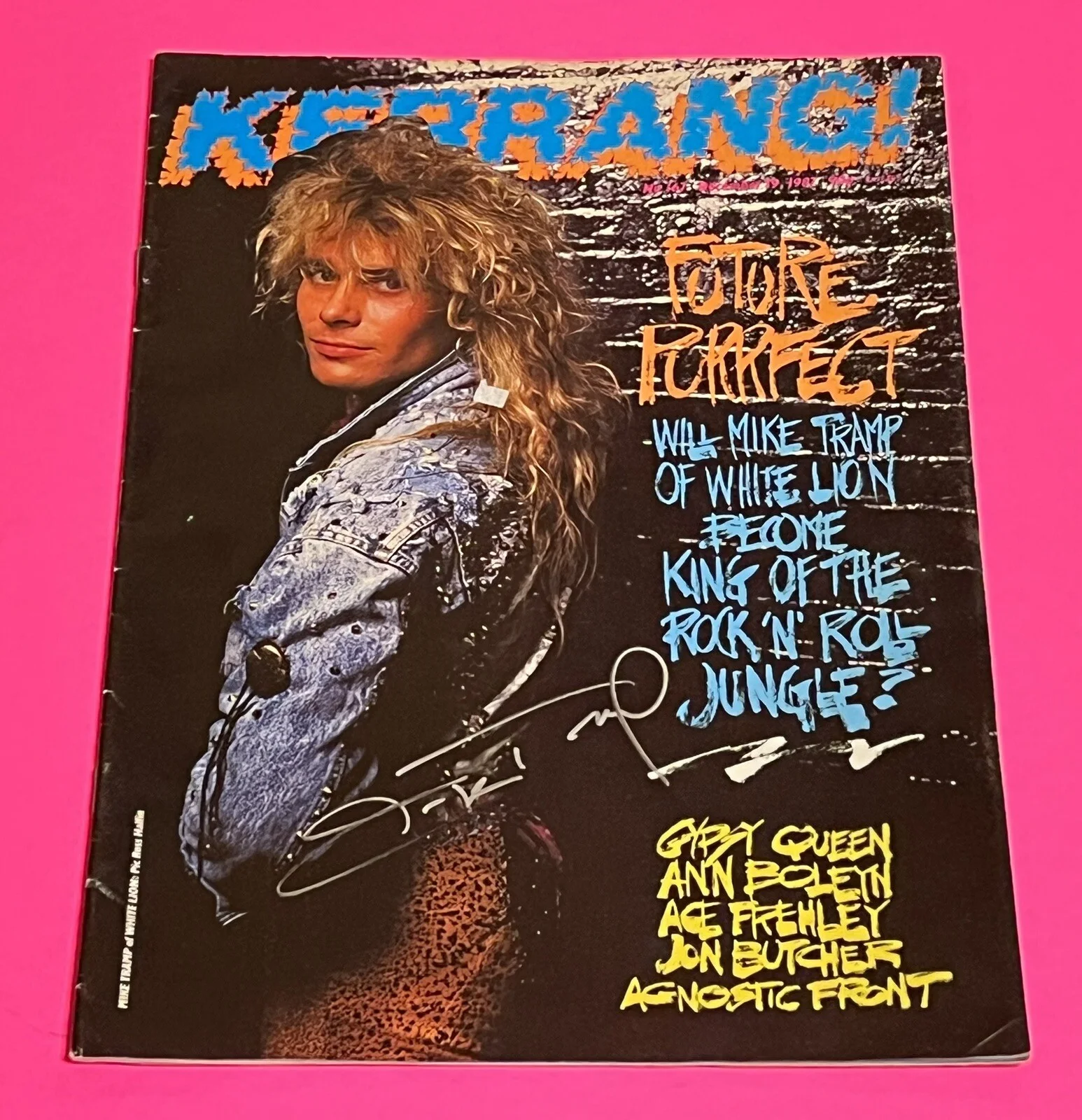 MIKE TRAMP WHITE LION AUTOGRAPHED SIGNED KERRANG MAGAZINE *EXACT PROOF*, image 2
