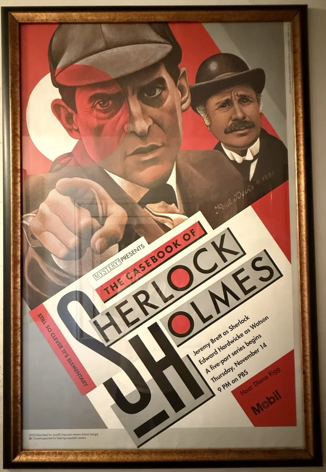 Original 1991 PBS Sherlock Holmes Poster 46x30 Jeremy Brett Paul Davis, изображение 2
