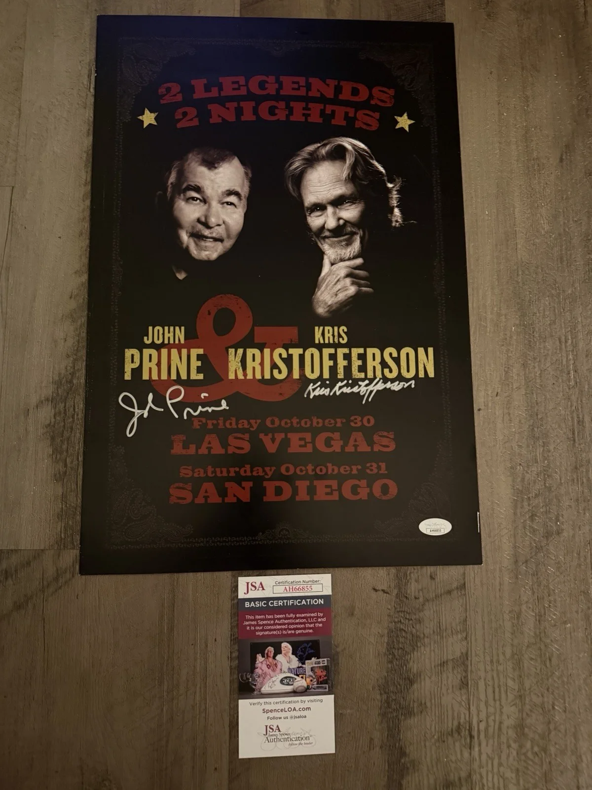 John Prine Kris Kristofferson Signed Poster 10/30/15 Las Vegas JSA COA, image 3