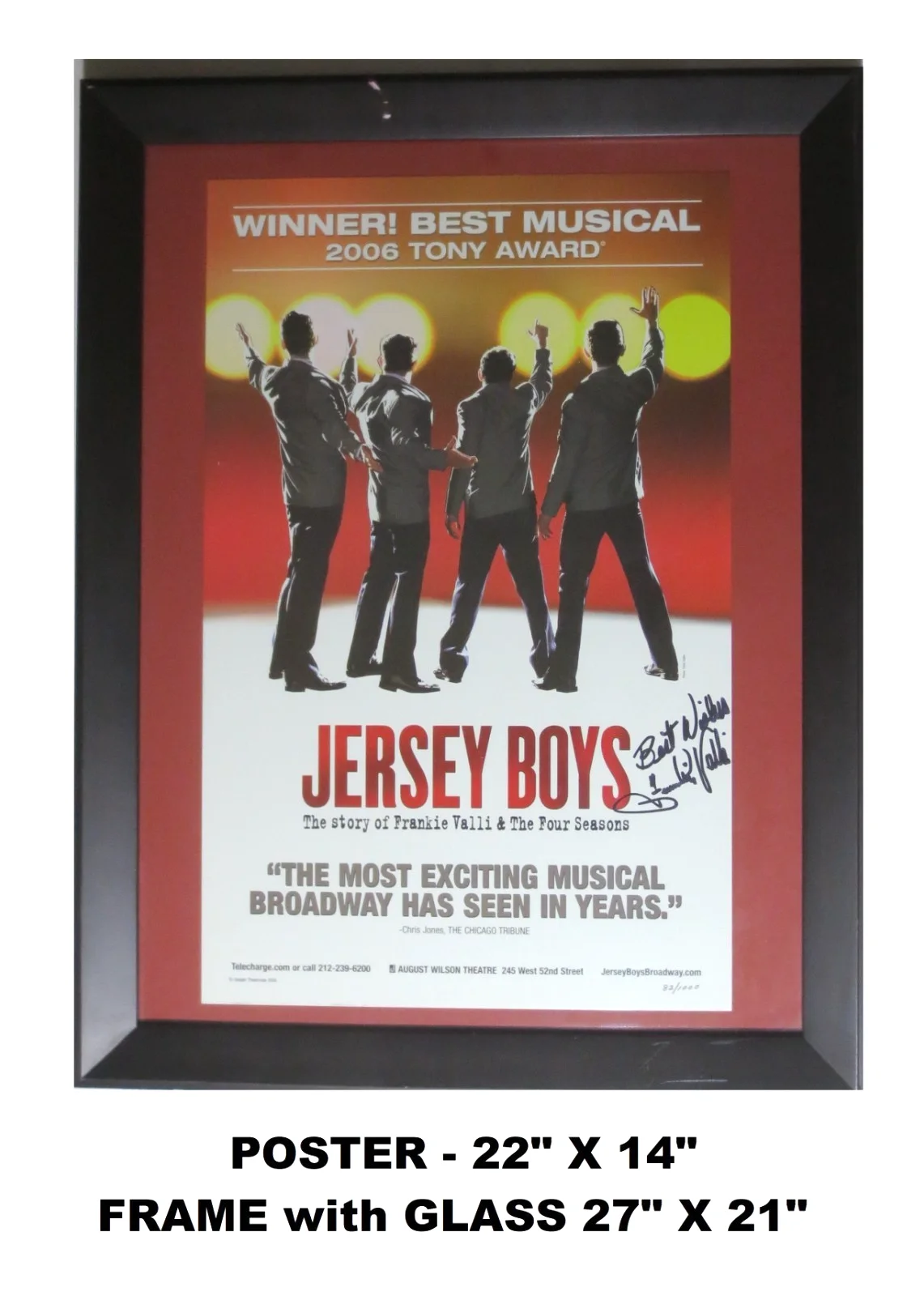 "FRANKIE VALLI SIGNED AUTOGRAPH" JERSEY BOYS BROADWAY MUSICAL POSTER #82 FRAMED!, image 2