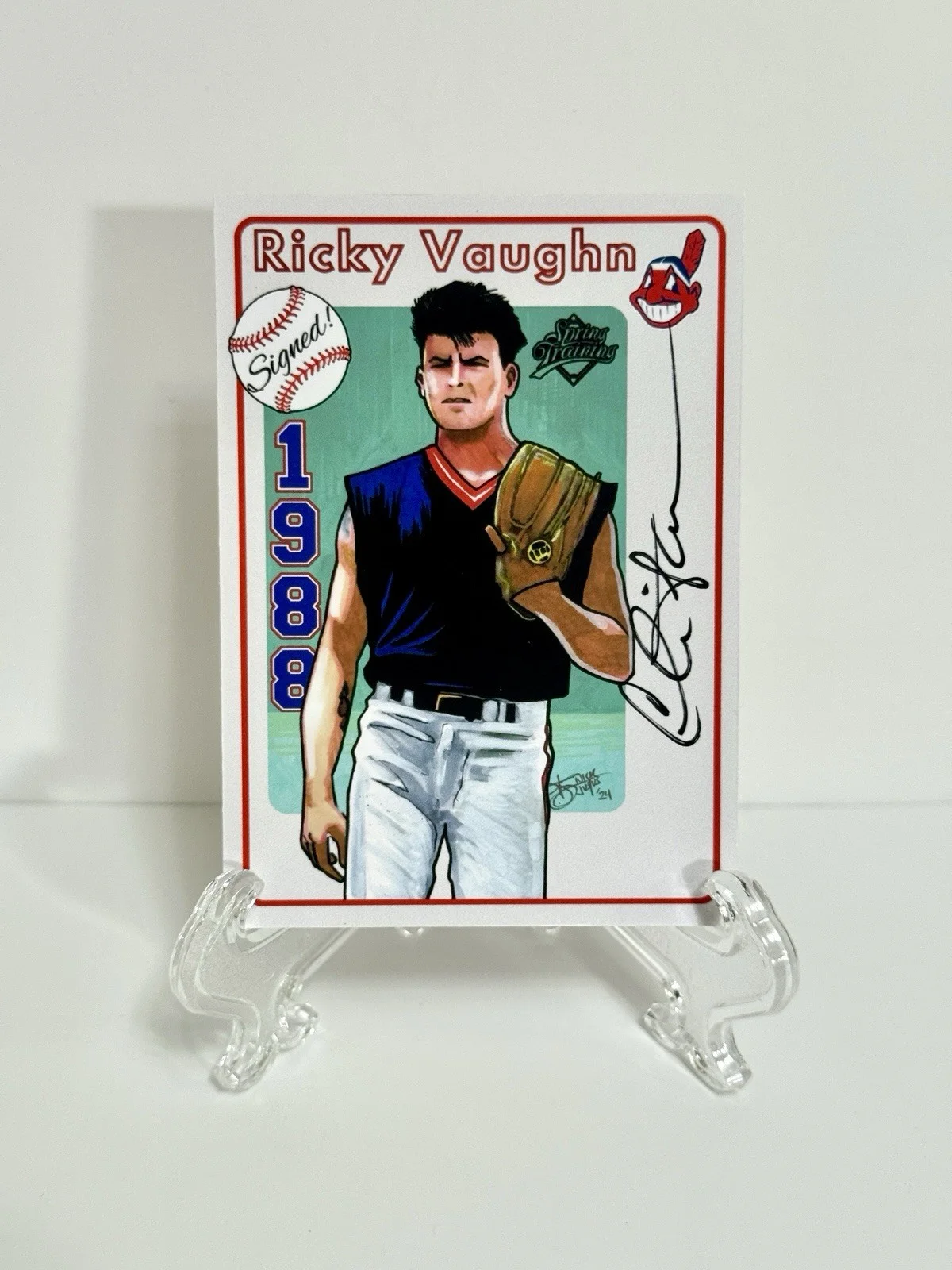 Charlie Sheen — Charlie Sheen Signed Custom Trading Cards Ricky Wild Thing Vaughn W/Original Art, image 3