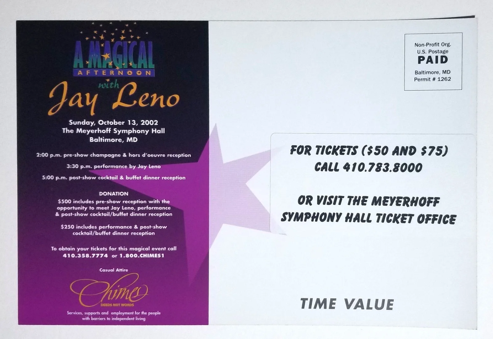 Jay Leno — Jay Leno REAL hand SIGNED w/face 6"x9" Theatre Show Advert #1 COA Autographed, image 3