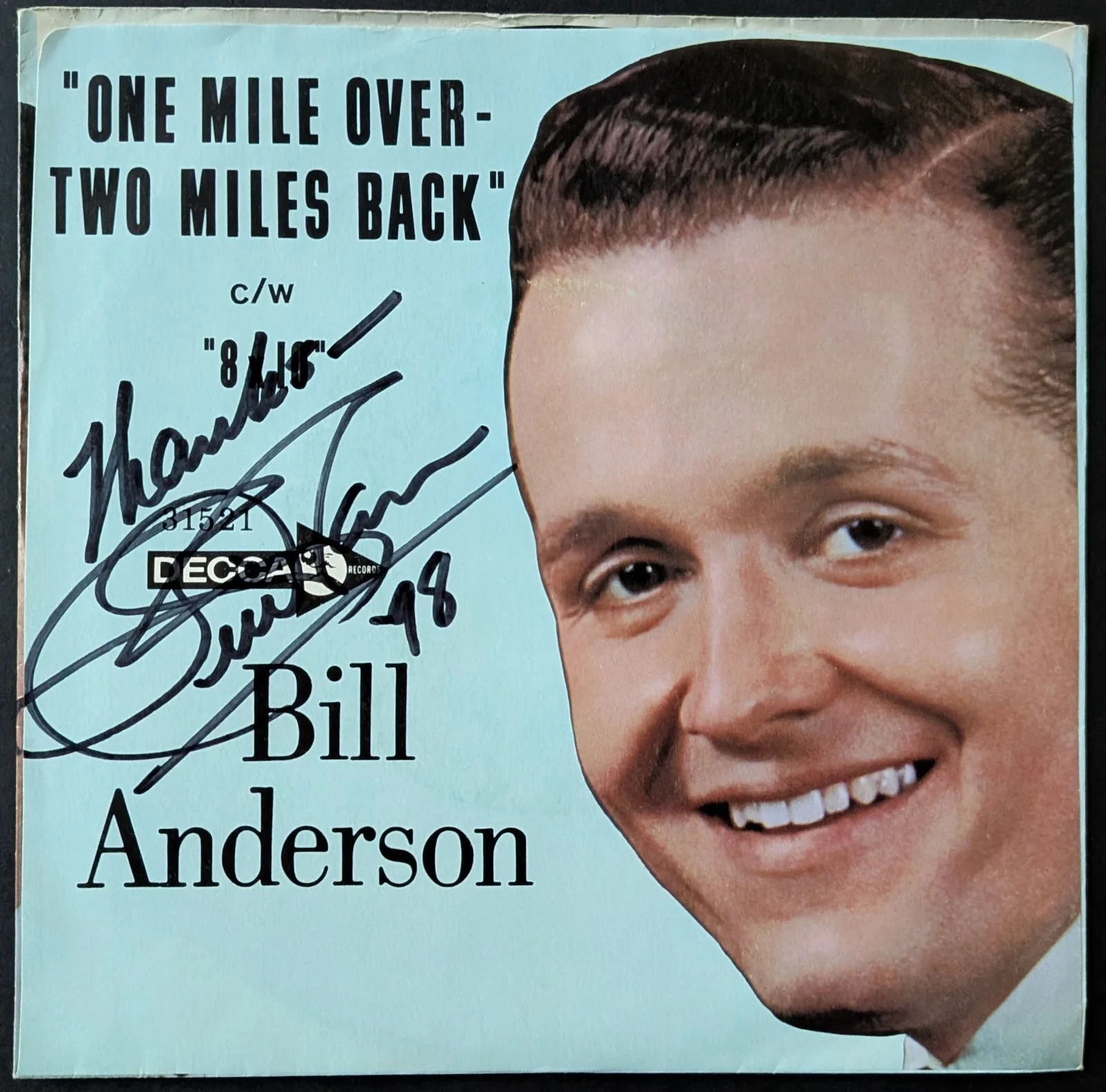 Bill Anderson Signed Autographed Sleeve Single One Mile Over Two Miles Back, image 5