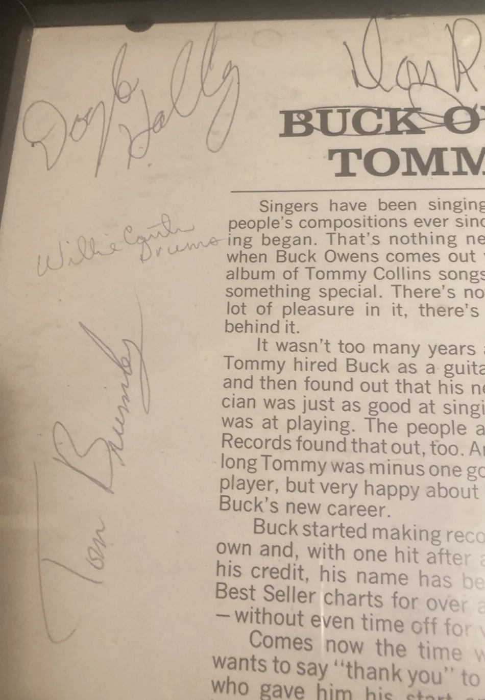 BUCK OWENS & HIS BUCKAROOS / BAND SIGNED ALBUM /CLASSIC LINEUP / MEGA RARE / JSA, изображение 5