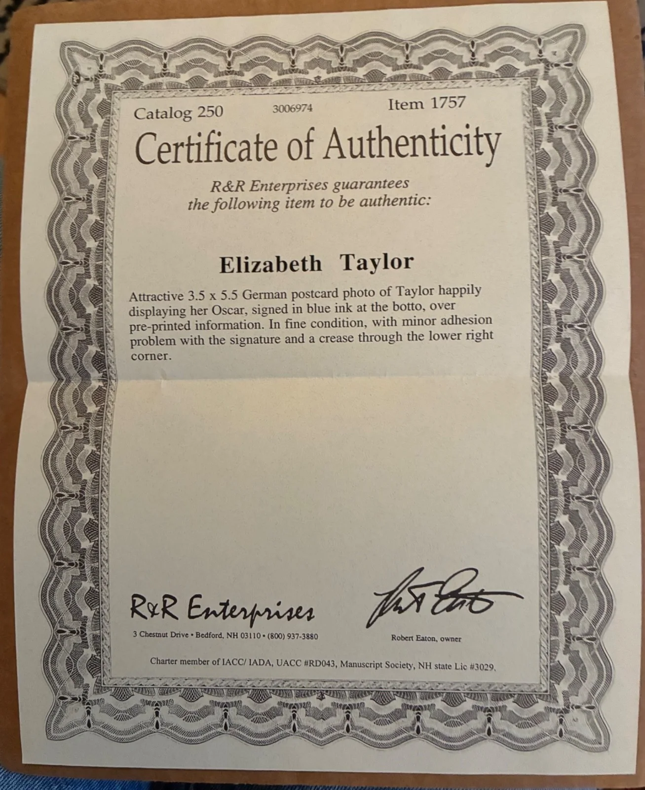 Elizabeth Taylor Signed Vintage German UFA Postcard Autograph Oscar 1961 w/ COA, изображение 3