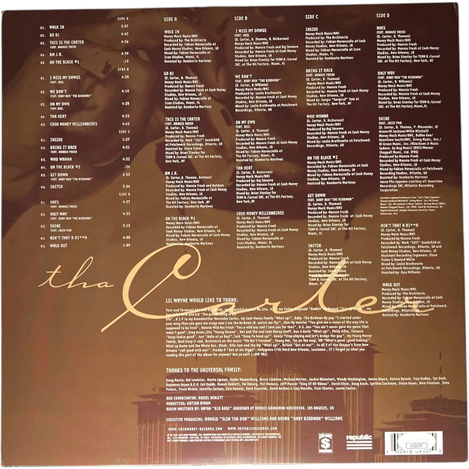 LIL WAYNE SIGNED AUTOGRAPHED THA CARTER VINYL ALBUM LP RECORD JSA COA, image 2