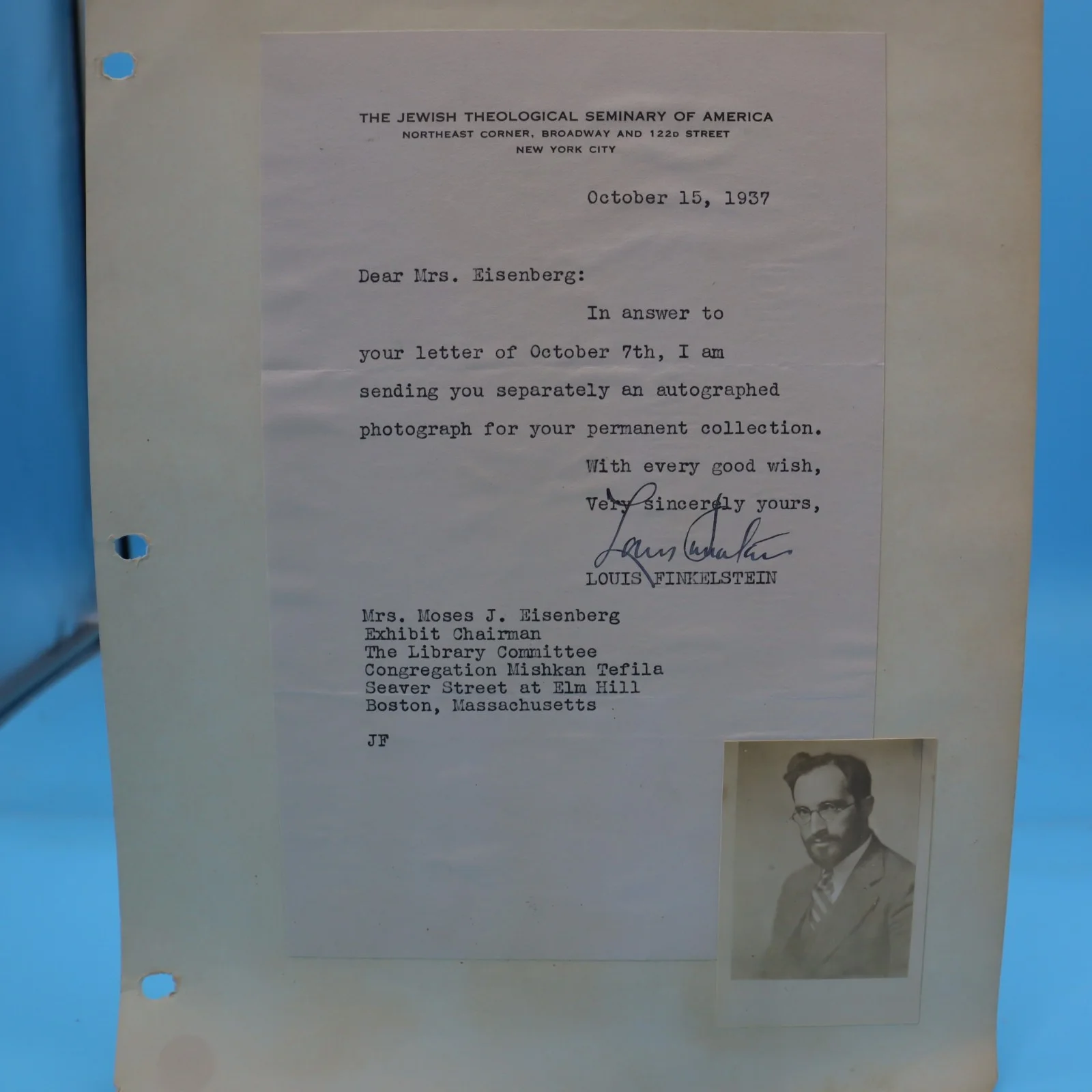 Louis Finkelstein -Jewish Theological Seminary of America -1937 AUTOGRAPH LETTER, изображение 2