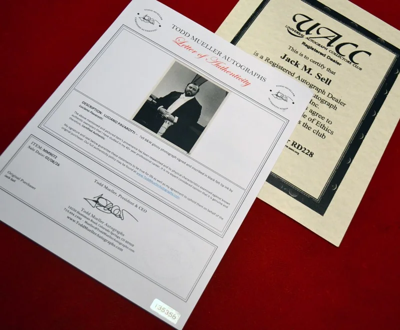 LUCIANO PAVAROTTI Signed RARE Original Autograph, Frame, Plaque, COA UACC #228, изображение 4