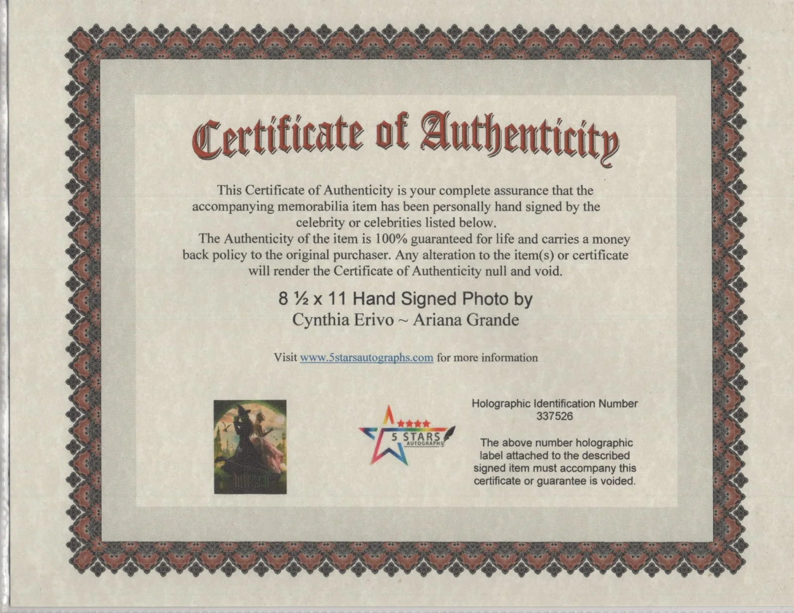 WICKED MOVIE CAST AUTOGRAPHED 8 1/2 X 11 COLOR PHOTO / COA, изображение 2