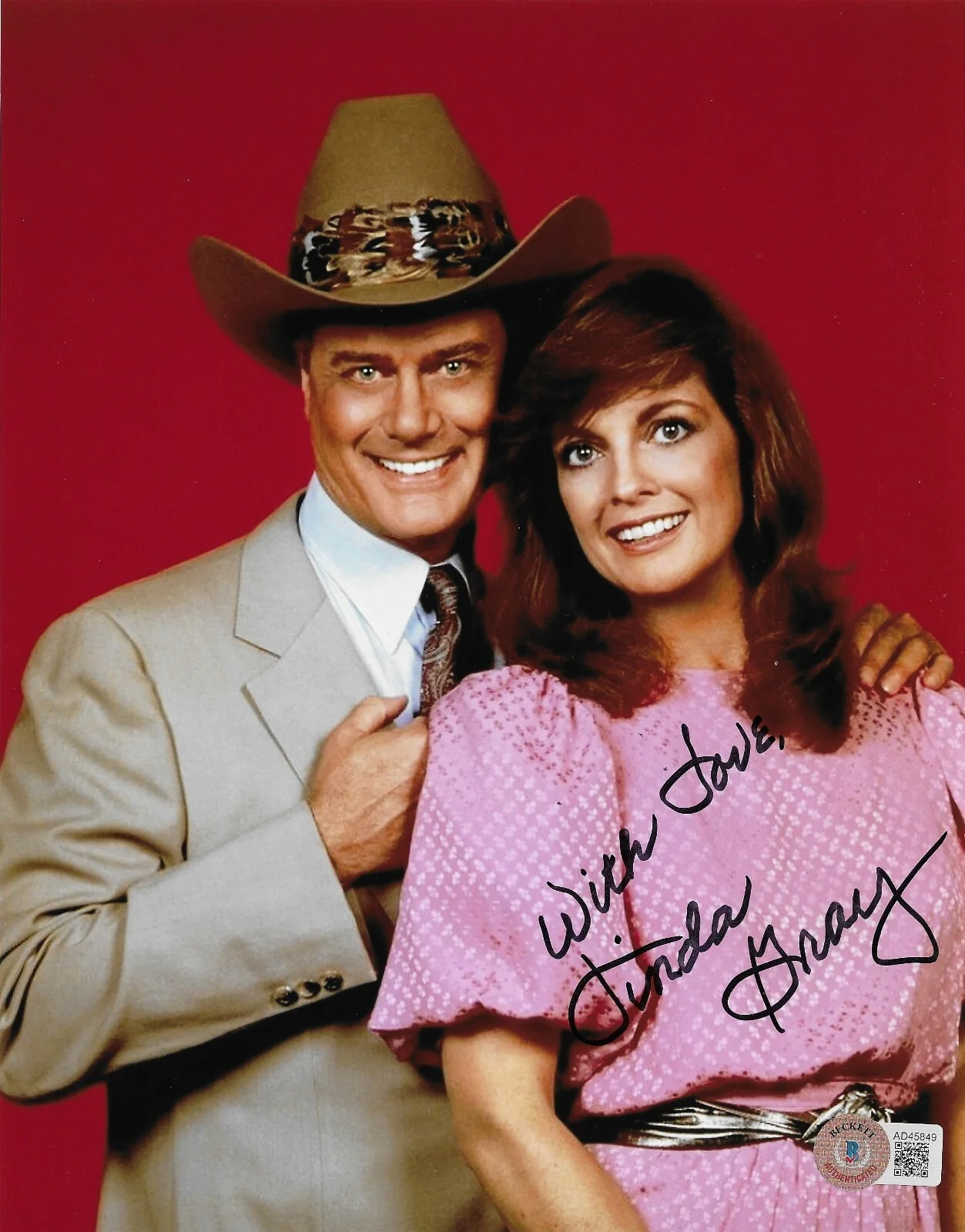 Mary Crosby — Linda Gray Signed 8x10 Photo Autographed BAS Dallas Sue Ellen Ewing 49