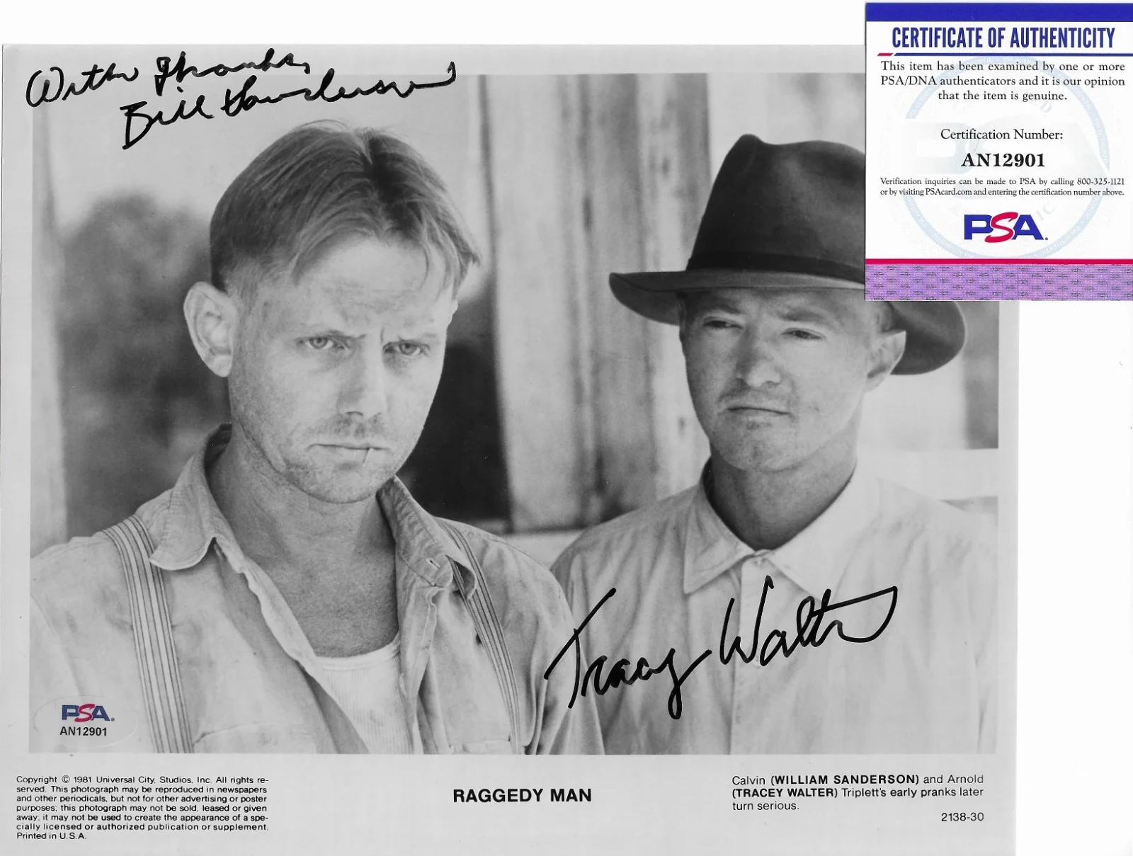 William Sanderson & Tracey Walter — William Sanderson Tracey Walter Dual Signed 8x10 Photo Autographed PSA/DNA COA