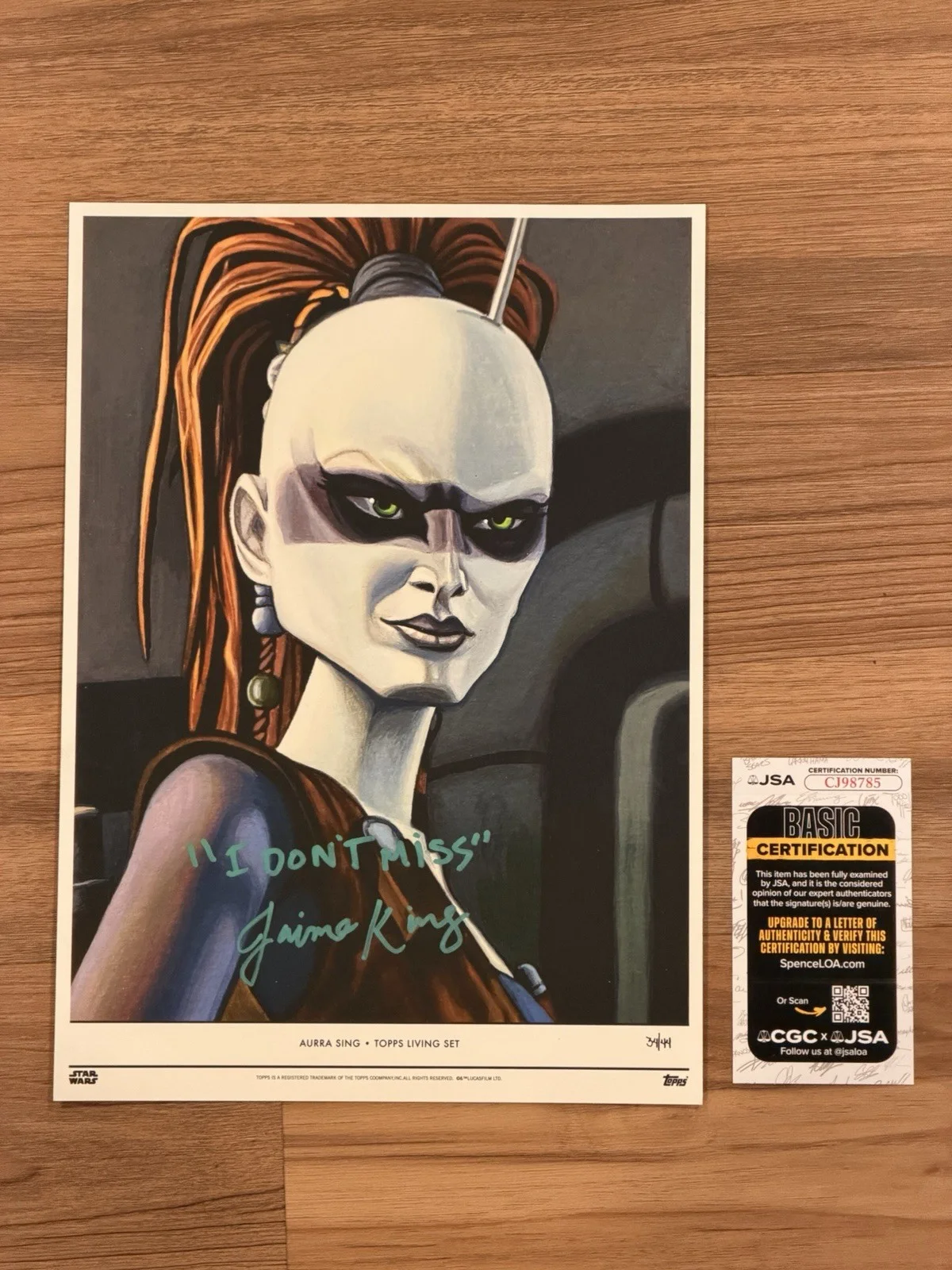 Jaime King — JSA COA Jaime King signed Aurra Sing Topps 10x14 Living Set Card Art Quote + CN