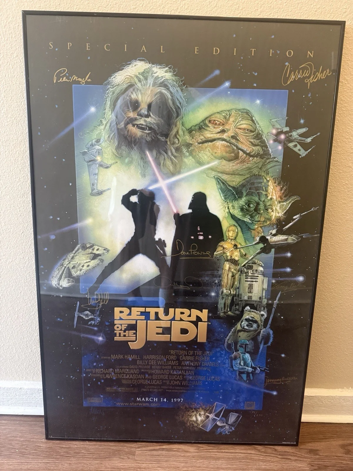 Return Of The Jedi Autographed Movie Poster Hamill, Fisher, Baker, and more, COA, изображение 2