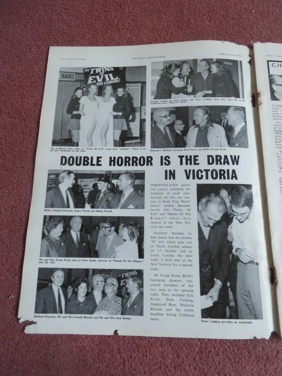 TODAY’S CINEMA (1971) UK mag HAMMER HORROR, COLLINSON TWINS, LINDA HAYDEN, image 2