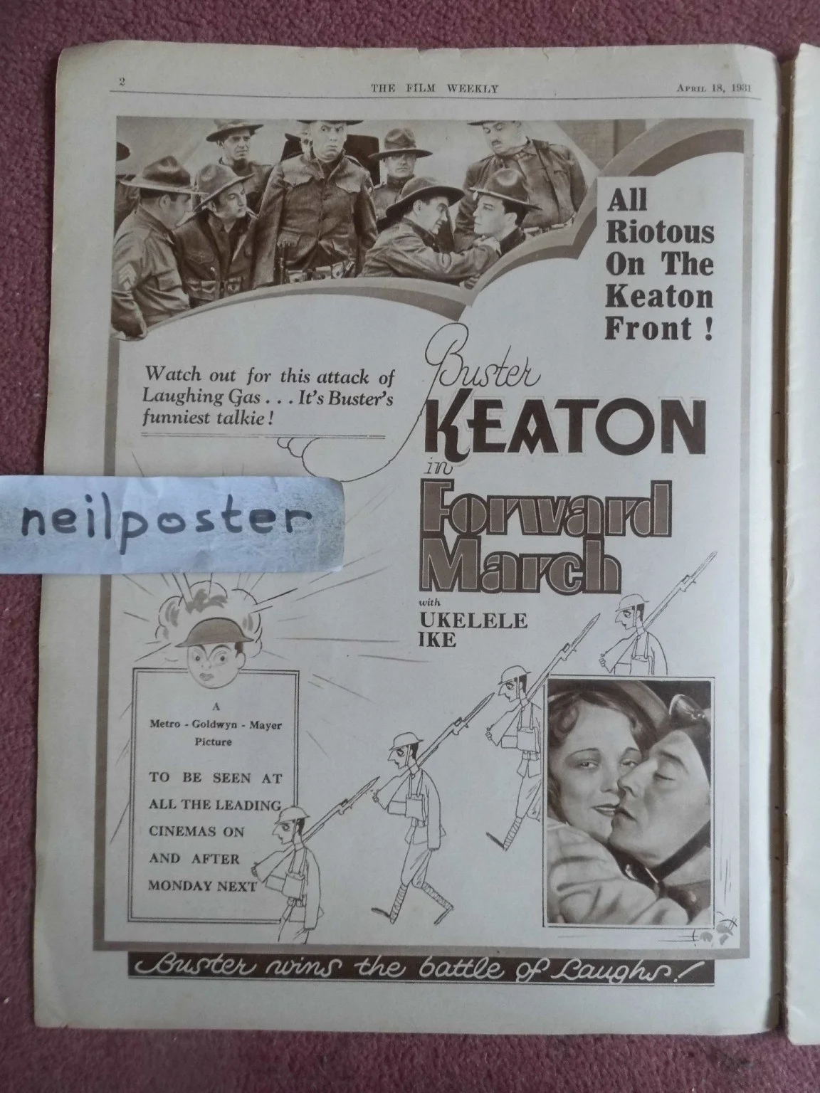BORIS KARLOFF, BUSTER KEATON in FILM WEEKLY (1931) UK mag, изображение 2