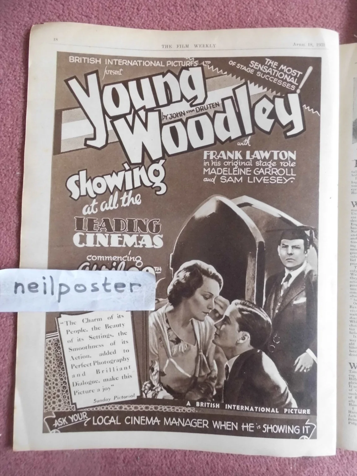 BORIS KARLOFF, BUSTER KEATON in FILM WEEKLY (1931) UK mag, изображение 3