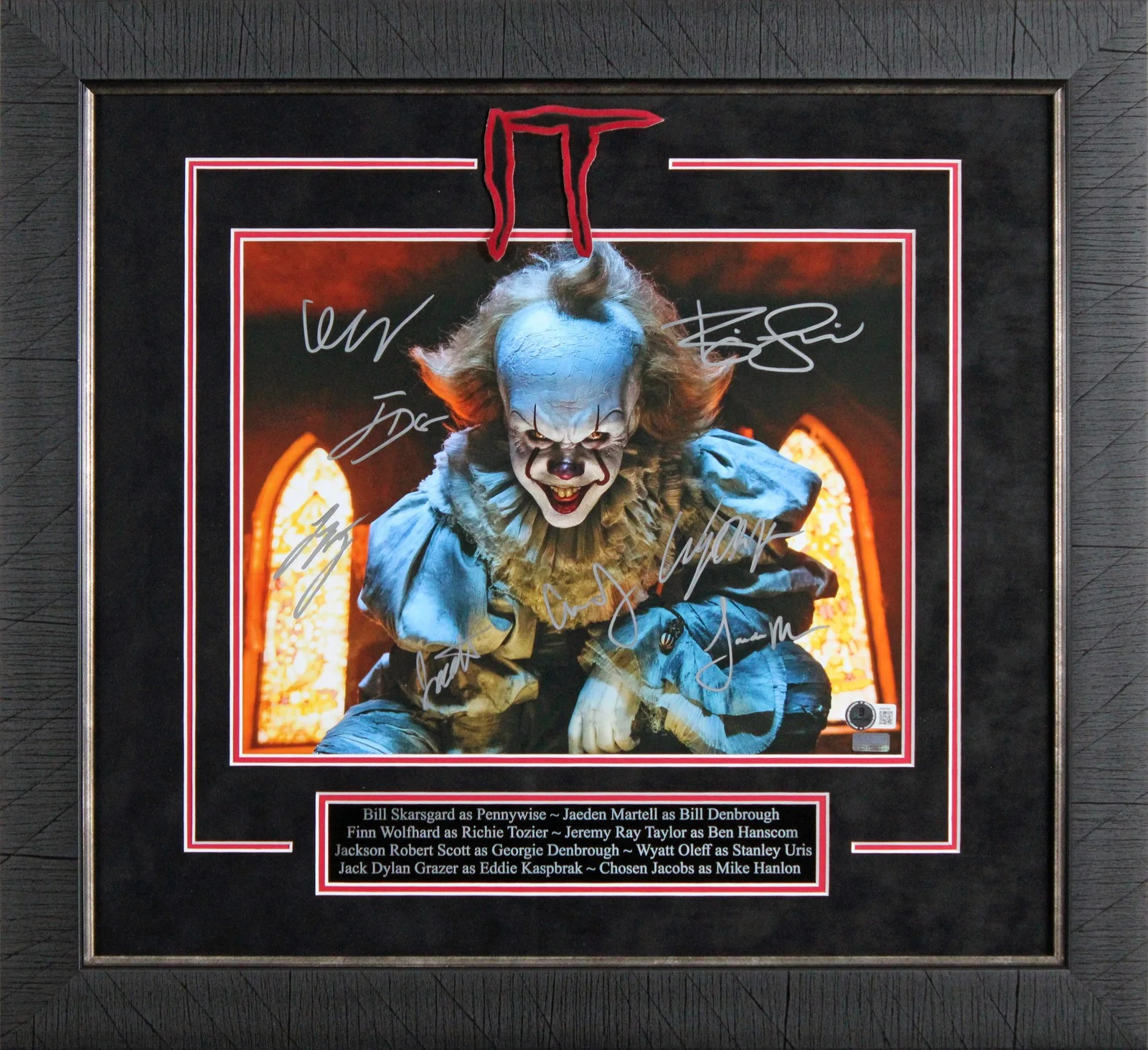 Finn Wolfhard, Chosen Jacobs, Jack Dylan Grazer, Jaeden Martell — It (8) Skarsgard, Wolfhard, Martell, +5 Signed 11x14 Framed Photo BAS LOA